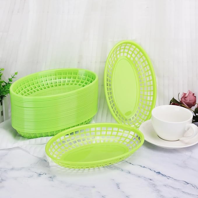 80 Pcs 9 x 5.7 Inch Reusable Oval Fast Food Baskets, Sturdy Plastic Serving - Image 4