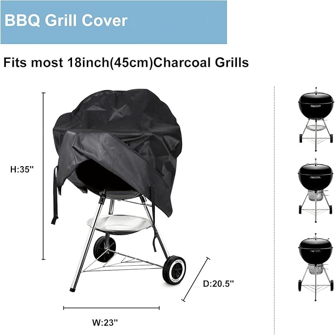 18 inch Grill Cover for Round Grill Cover Waterproof 600D Heavy Duty Outdoor - Image 2