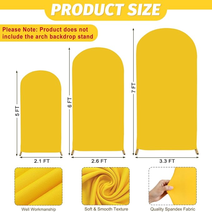 MODFUNS Set of 3 Wedding Arch Cover Gold Spandex Arch Backdrop Cover 5&6&7ft - Image 2