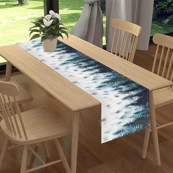 Green Forest Table Runner, Rustic Farmhouse Green Pine Tree Woodland Seasonal - Image 2