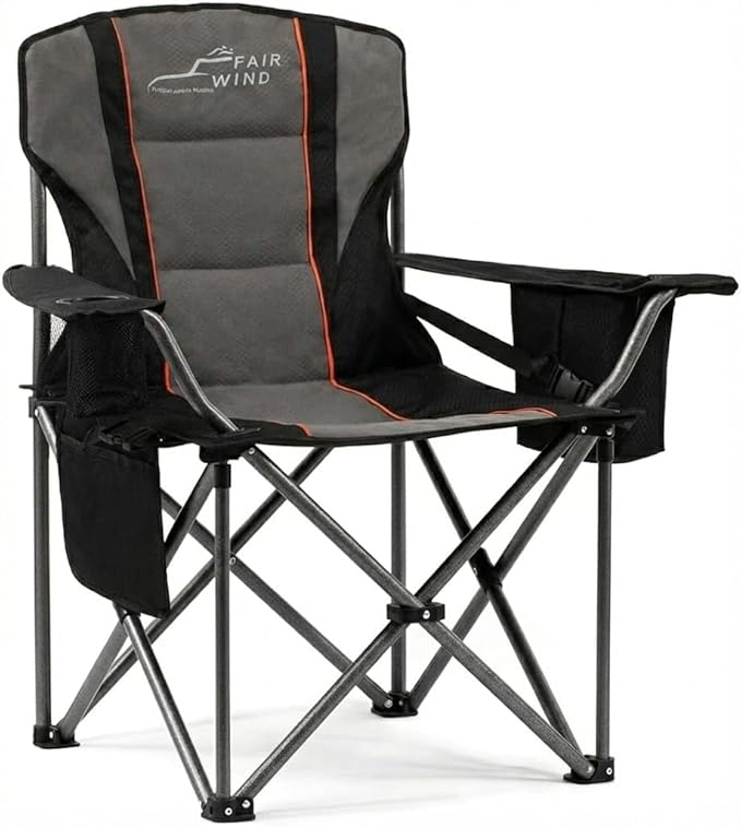 Camping Chair with 450 lb Capacity, Extra-Wide Padded Seat, Black