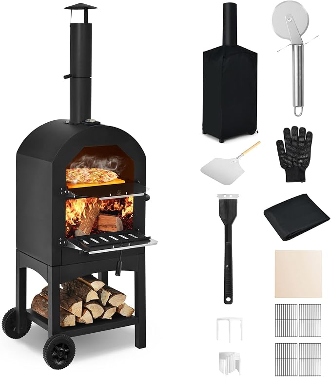 Happygrill Outdoor Pizza Oven Wood Fired, Portable Pizza Maker Grill w/Stone by HAPPYGRILL