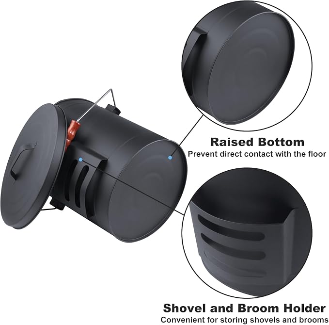 Ash Bucket with Lid and Shovel Hand Broom, 5.15 Gallon Large Galvanized Iron - Image 5