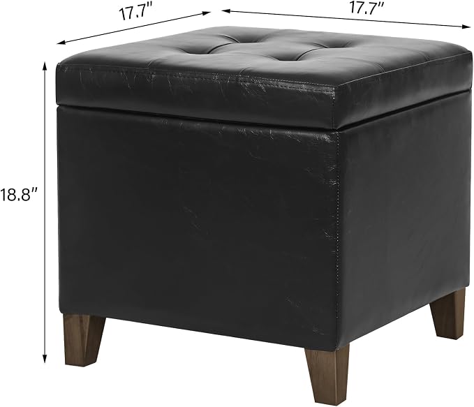 Homebeez Black Tufted Faux Leather Storage Ottoman Square Cube Foot Rest Stool - Image 3
