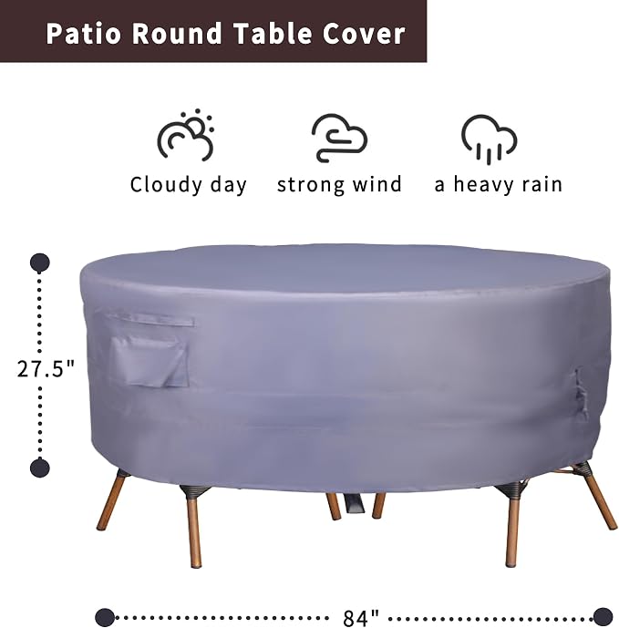 Round Patio Furniture Cover, Heavy Duty and Waterproof - Image 2