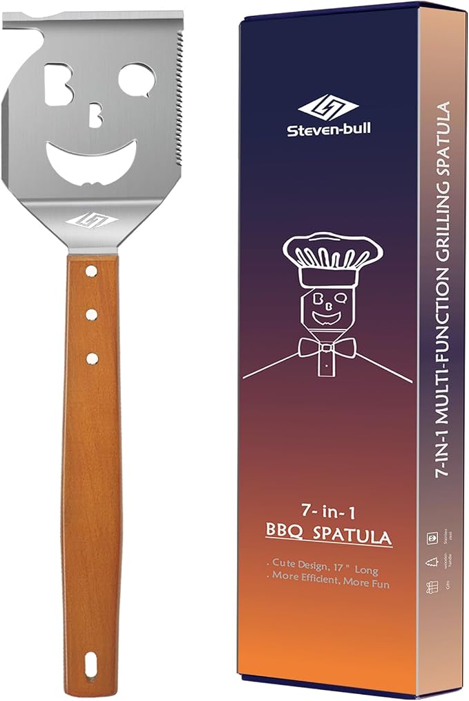 Grill Spatula for Outdoor Grill, 7-in-1 BBQ Spatula for Grill, 17 Inch Long by STEVEN-BULLS