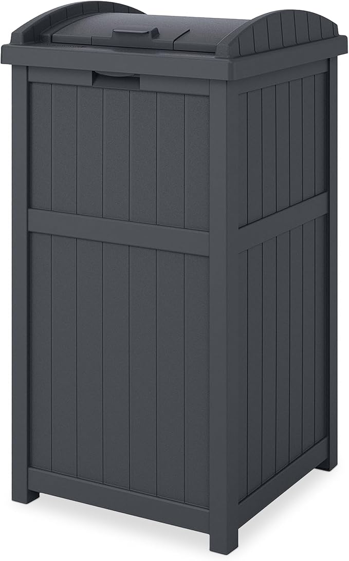 Suncast Outdoor Trash Hideaway, Resin Refuse Container w/ Lid, Cyberspace by Suncast