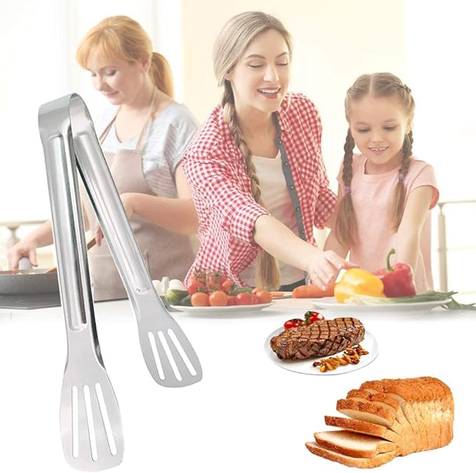 Tongs, 12-Inch Stainless Steel Serving Tongs, 6-Piece Set