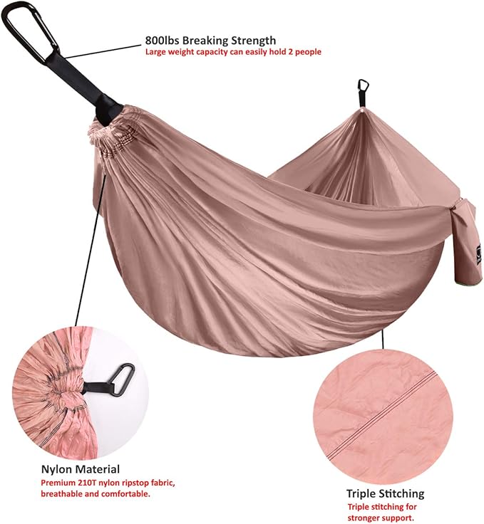 Hammock, Extra Large Double Camping Hammock with Straps, Rose Gold