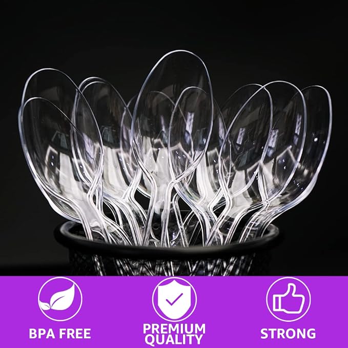 Clear Plastic Spoons Heavy Duty Disposable Spoon Reusable Bulk Plastic Utensils - Image 6