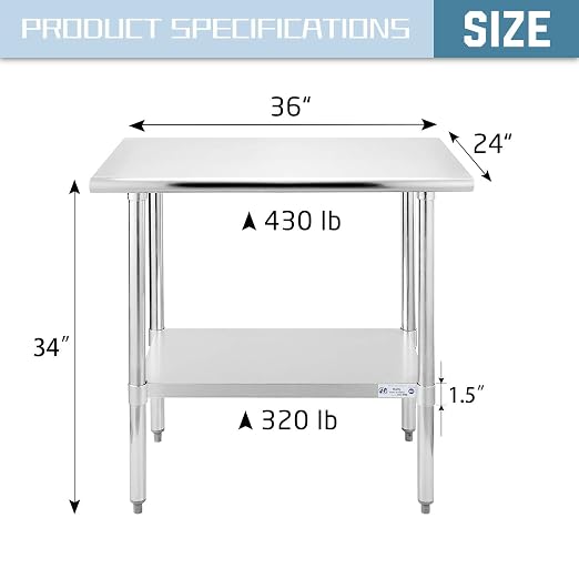 Hally Stainless Steel Table for Prep & Work 24 x 36 Inches, NSF Commercial - Image 3