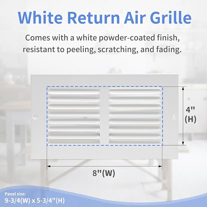 8"W x 4"H Steel Return Air Grille, Air Return Vent Cover - Image 3