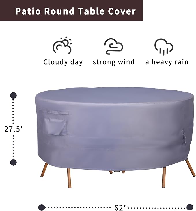 Round Patio Furniture Cover, Heavy Duty and Waterproof - Image 2