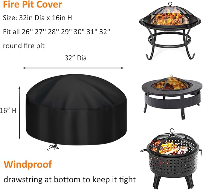 30-Inch Fire Pit Cover for 28-32 inch Round Fire Pit, Heavy Duty 300D Oxford - Image 2