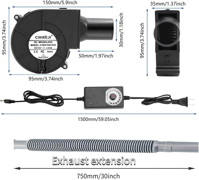 Martians BBQ Blower Fan - 97mm x 33mm - 12V - Image 2