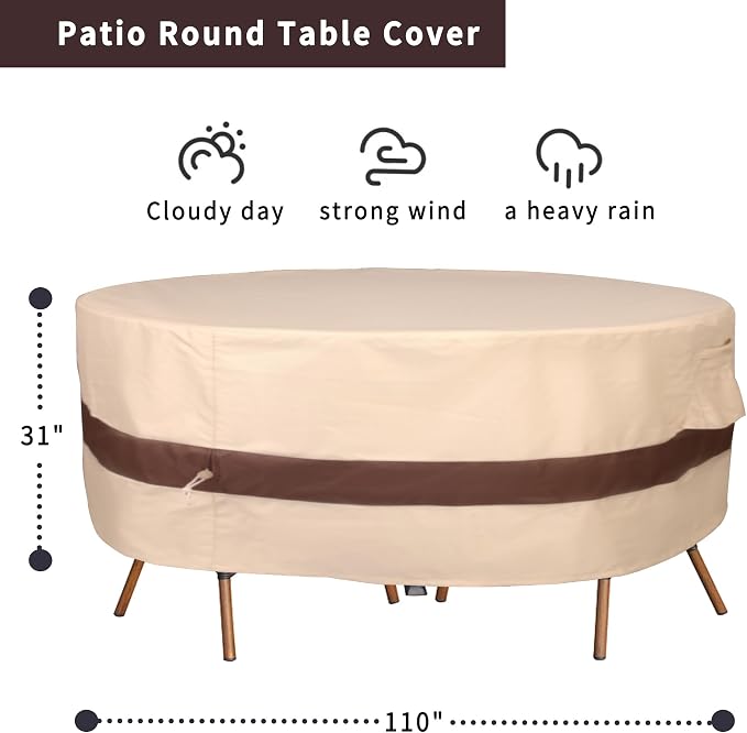 Round Patio Furniture Cover, Heavy Duty and Waterproof - Image 2