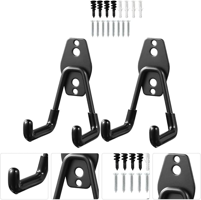 Heavy Duty Metal Wall Hooks 2Pcs Black Utility Garage Storage Hangers - Image 4