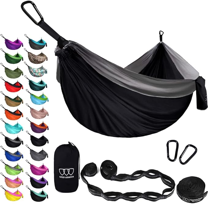 Hammock for Two: XL Double Camping Hammock in Black and Gray