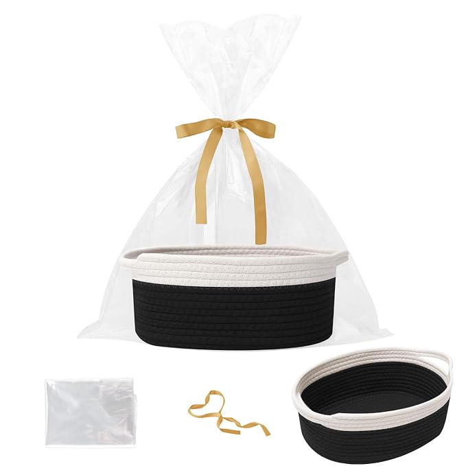 Gift Basket with Gift Bag and Ribbons, Small Rope Woven Shelf Storage, Baskets by HZFTJOY