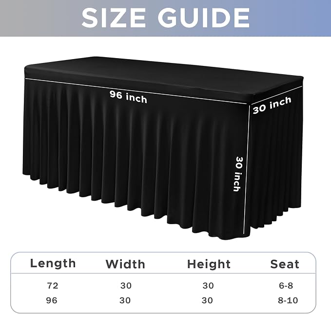 Nasitos Black Table Skirt for 8 Foot Rectangle Tables, 4 Pack - Image 4