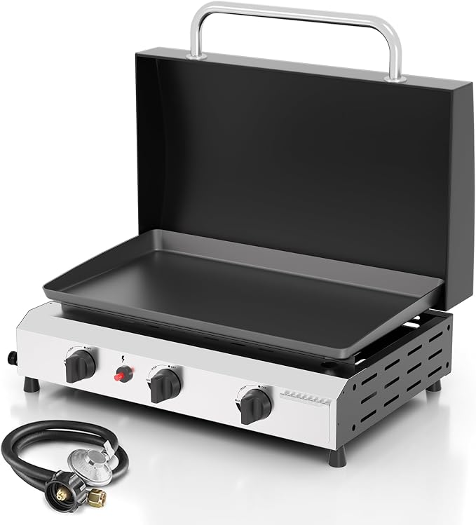 3 Burner BBQ Gas Griddle with Hood, 25.6 Inch Stainless Steel Portable by ADREAK