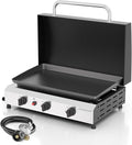 3 Burner BBQ Gas Griddle with Hood, 25.6 Inch Stainless Steel Portable by ADREAK