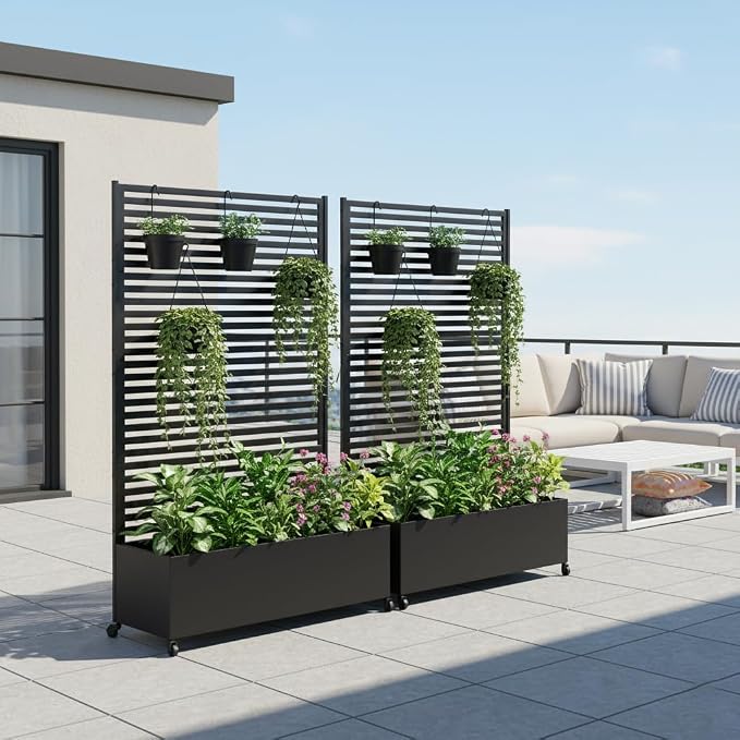 Metal Planter Box with Trellis Privacy Screen, Raised Garden Bed with Trellis & - Image 2