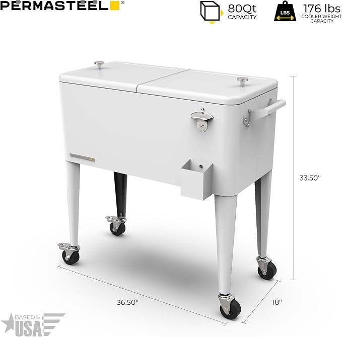 Permasteel 80 Quart Party Cooler, Rolling Ice Chest - Image 9
