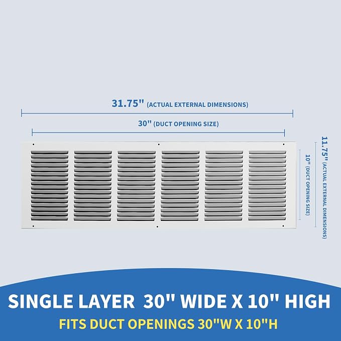 30x10 Return Air Grille, Air Return Vent Cover, AC Vent Cover, Cold Air Return - Image 2