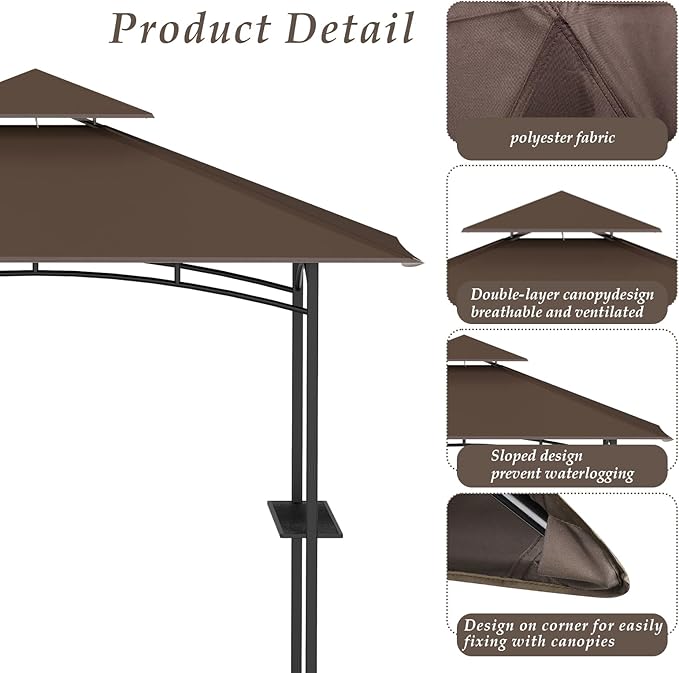 Canopy Replacement Top for BBQ Gazebo, Polyester, Waterproof, Brown