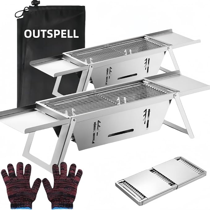 Small Protable Charcoal Grill Outdoor: BBQ MINI Foldable Carbon Griller by Outspell