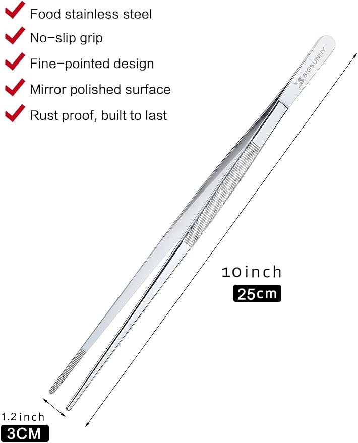 Stainless Steel Kitchen Tongs with Fine Tips, 3 Sizes, Silver