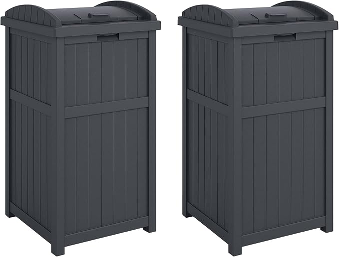Suncast 2 Pack Trash Hideaway Refuse Container, Stylish Resin Outdoor Garbage by Suncast