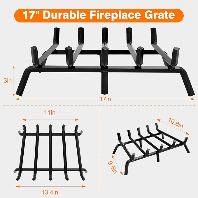 FEED GARDEN Small Fireplace Grate 17 inch Heavy Duty Fireplace Log Holder - Image 3
