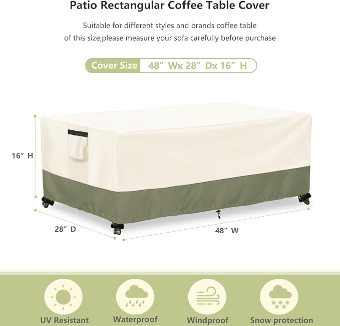 Outdoor Coffee Table Cover 48 W x 28 D x 16 H Inches, 600D Heavy Duty - Image 2