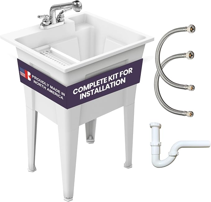 Freestanding Utility Sink with Two Handle Chrome Faucet by NoahWilliamHome