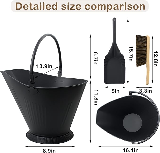 Poofzy Ash Bucket for Fireplace, 3.2 Gallon Metal Fireplace Ash Bucket for Wood - Image 2