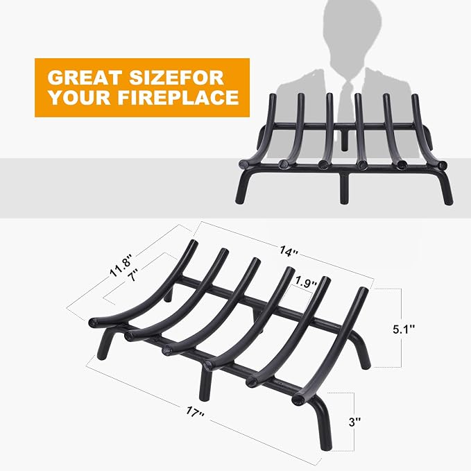 Fireplace Grate 17 Inch Solid Round Steel 3/4" Bar Heavy Duty Firewood Stove - Image 3