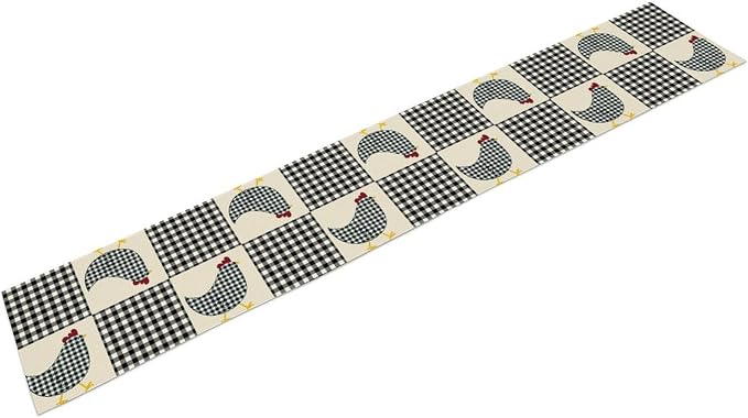 Farmhouse Rooster Table Runner, Rustic Farm Chicken Black White Plaid Buffalo - Image 6