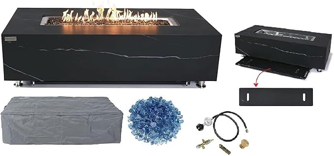 Elementi+ | Varna Gas Fire Pit | Marble Porcelain & Metal Frame | 60" by AMSFireplaceInc