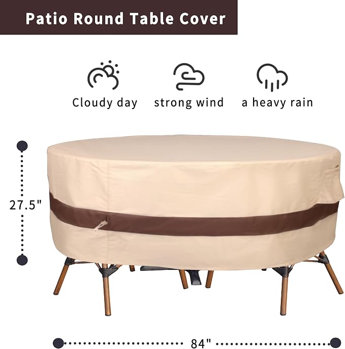 Round Patio Furniture Cover, Heavy Duty and Waterproof - Image 2