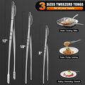 Tweezer Tongs, 3-Piece Stainless Steel Set in 8, 10 and 12 Inch