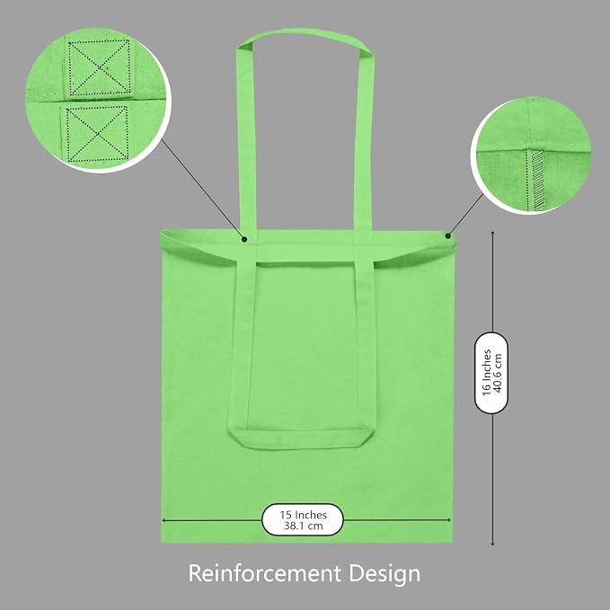 TOPDesign 12-Pack Economical 16"x15" Baby Green Cotton Tote Bags, Lightweight - Image 3
