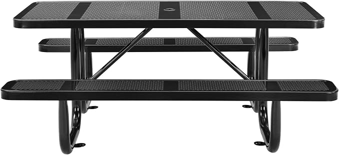Global Industrial 72" Rectangular Perforated Metal Outdoor Picnic Table - Image 4