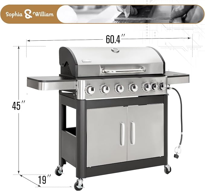 Sophia & William 6-Burner Propane Gas BBQ Grill - Image 6