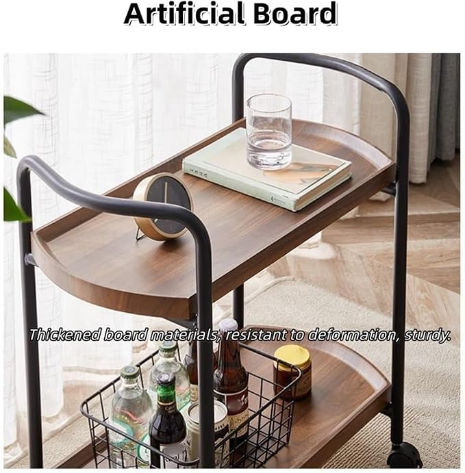 Rolling Cart with Table Top, Double Layer Bar Cart, Small Tea Cart with Wheels - Image 4