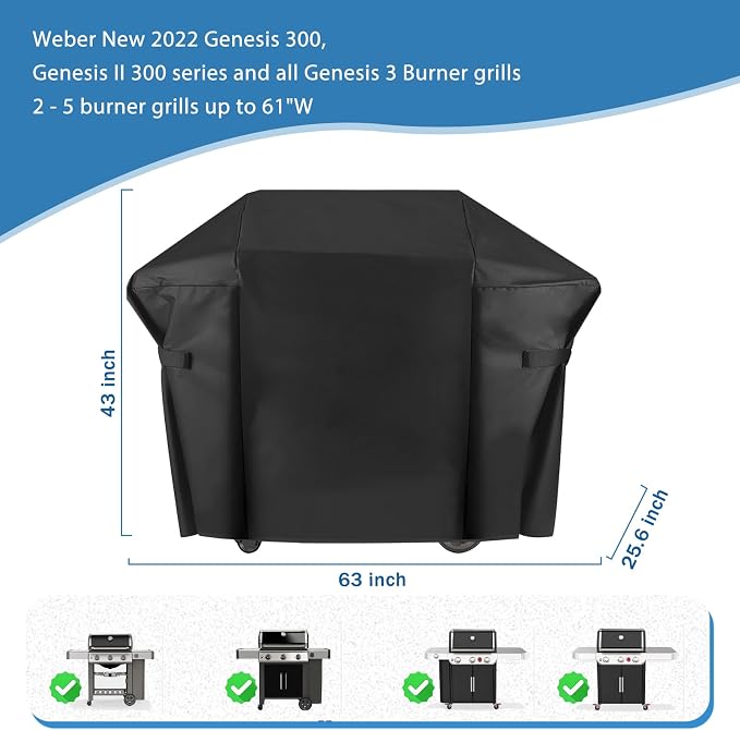 Grill Cover for Weber Genesis 300 Series and New 2022 Genesis 300 Grills - Image 2