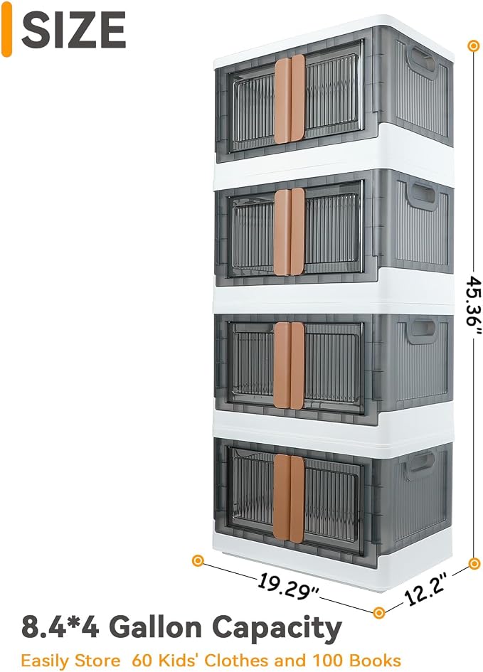 Storage Bins, Plastic Cabinet, 8.4 Gallon Capacity, 4 Pack, Stackable - Image 2