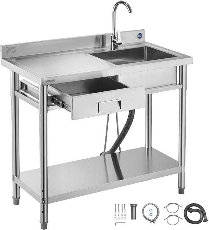 VEVOR Stainless Steel Utility Sink, Free Standing Single Bowl Commercial by VEVOR