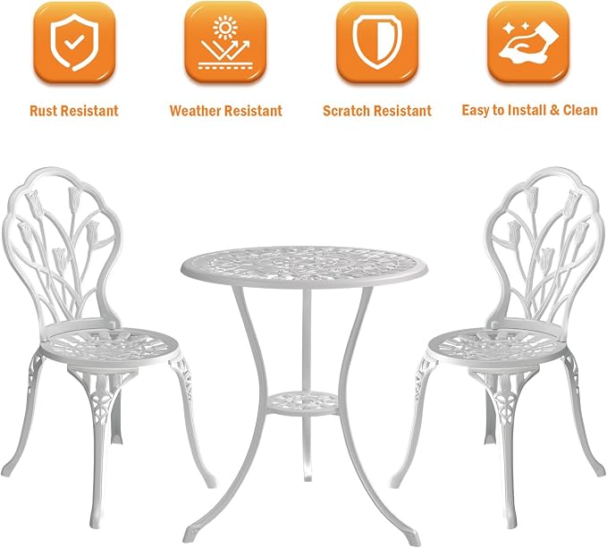 Outdoor Bistro Table and Chairs Set of 2, 3 Piece Patio Bistro Set w/Umbrella - Image 5